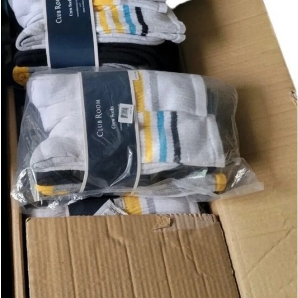 Men's Club Room Crew Striped Socks 8-Pack Pairs Blue/Yellow/Blk. 10-13. NWT $40.